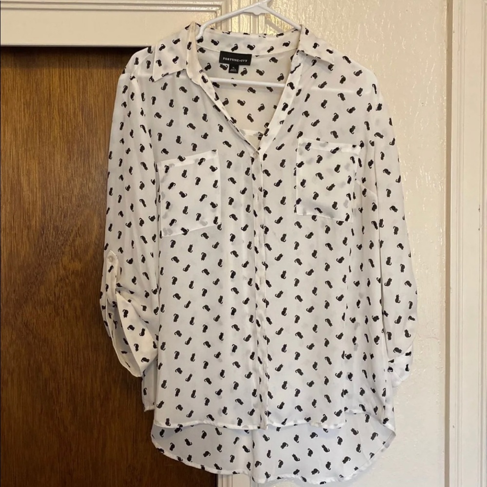 Fortun + Ivy cat print blouse